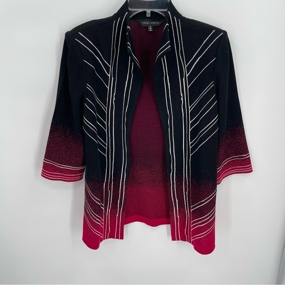 Ming Wang Womens size Small Open Cardigan Jacket Black Red white 3/4 sleeves - Picture 7 of 9